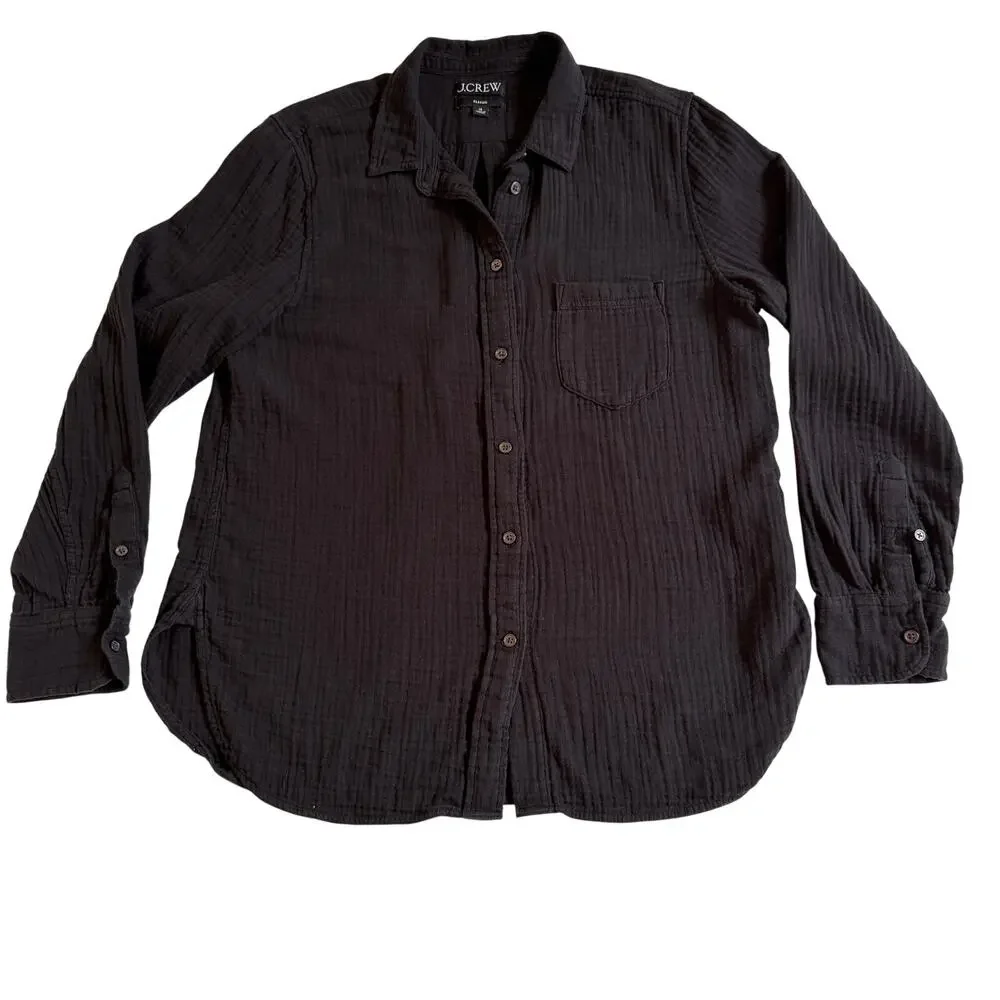 J. Crew Garçon Classic Fit Double Bauze Shirt Blouse Black Size 10 Beach Preppy